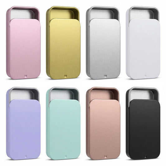HJZHII 8Pcs Mini Metal Tin Box Containers, 8 Colors Rectangular Slide Top Tin Box Containers 2.36 x 1.33 x 0.4 Inch Empty Hinged Container for Candy, Jewelry, Crafts, Lip Balm, Cosmetics