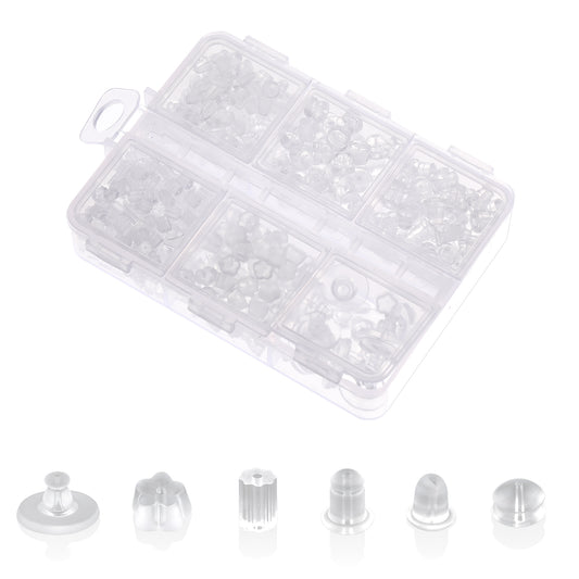 JJUNW 550 Pcs Silicone Earring Backs for Studs, Earring Backs Safety Backs Clear Earrings, 6 Styles Soft Earring Backs for Women's DIY Earrings Studs Supplies Findings