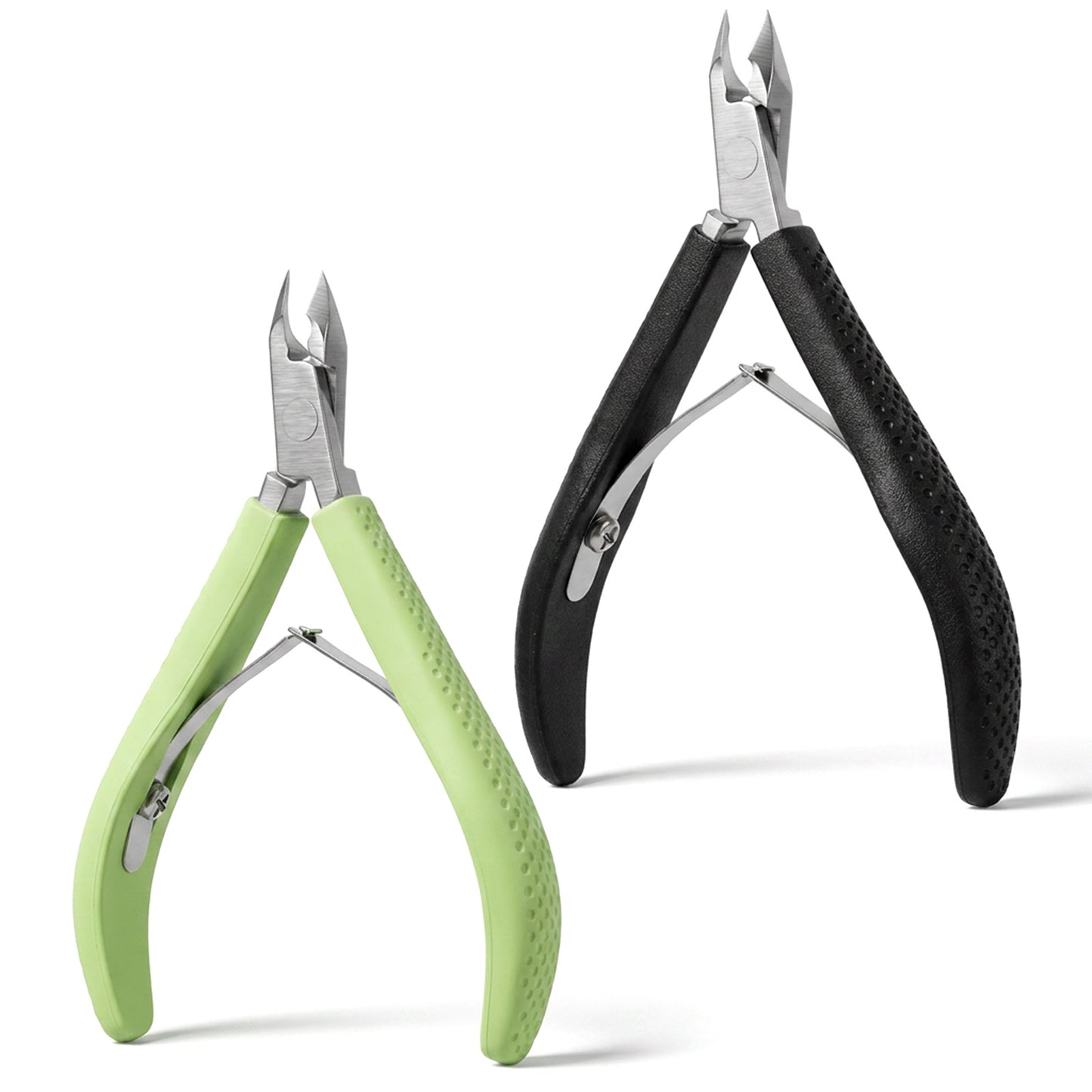 SULIKJHUI 2 Pcs Cuticle Nipper, Stainless Steel Cuticle Cutters with Silicone Handle, Sharp Dead Skin Remover for Fingernails & Toenails (Black & Green)