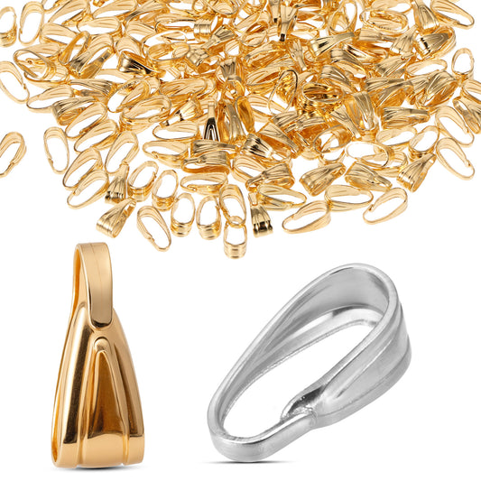 Giantree 400Pcs Pendant Clasp, Pinch Bail for Jewelry Making, Necklace Pendant Clasps Connectors Bails for Jewelry Making Pinch, Clip for Necklace Dangle Charm DIY Craft Making(Gold, Silver)