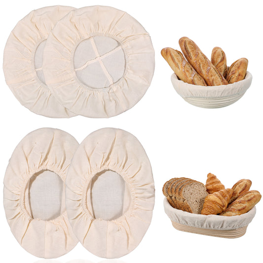 HJZHII 4pcs Bread Proofing Basket Cloth Liner, Round Banneton Proofing Basket Cloth Liner Natural Rattan Bread Covers Washable for Proofings Sourdough Proving Baking Supplies Oval