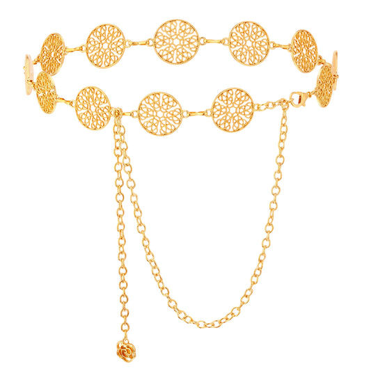 Andibro Western Chain Belt for Women, Metal Concho Waist Belt Boho Cowgirl Accessories for Dresses Jeans Country Concert(gold)