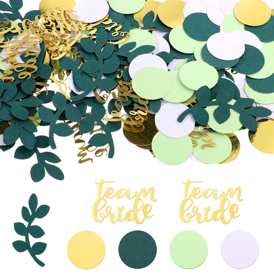 IANFAN 200 Pcs Round Greenery Wedding Table Confetti, Multiple Shapes Bridal Shower Confetti Sage Green Wedding Decor for Engagement Weddings Party Table Decorations