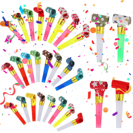 LIQWEI 30Pcs Colourful Party Blowers, Party Blowers for Kids, Partys Poppers Birthday Adult Parties Bag Fillers for Kid, Parties Accessories Whistles Blower Kids for Birthday, Anniversary, Graduation