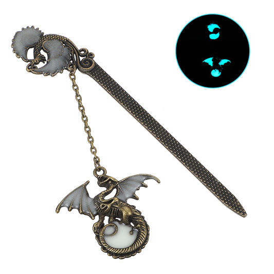 Jeffdad Dragon Bookmark, Fantasy Bookmark Gifts Glow in The Dark, Metal Bookmarks for Book Lovers, Cool Bookmarks Gifts for Women Men(Bronze Dragon and Phoenix)