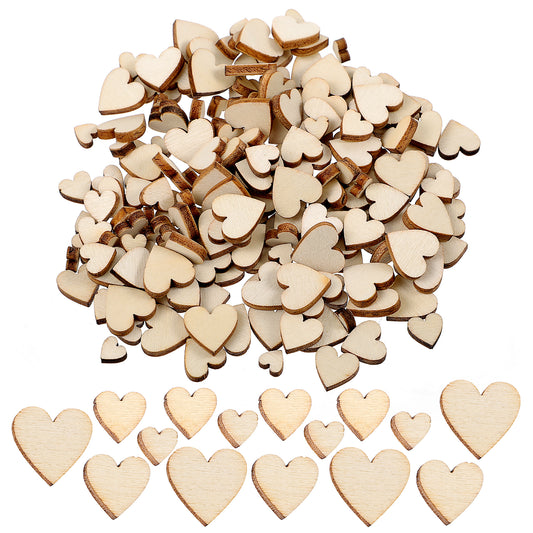 TIESOME 200Pcs Unfinished Wooden Hearts for Crafts, 0.2/0.3/0.4/0.5in Blank Heart Shapes Sign Tags Ornaments DIY Crafts for Valentines Wedding Christmas Birthday Party Decorations