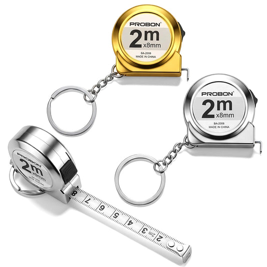 Cobee 3 Pcs 2M Retractable Small Steel Measuring Tape, Mini Tape Measure with Keychain Portable Pocket Measuring Tool Clear Markings for Home Office DIY Projects (1 Gold, 2 Silver)