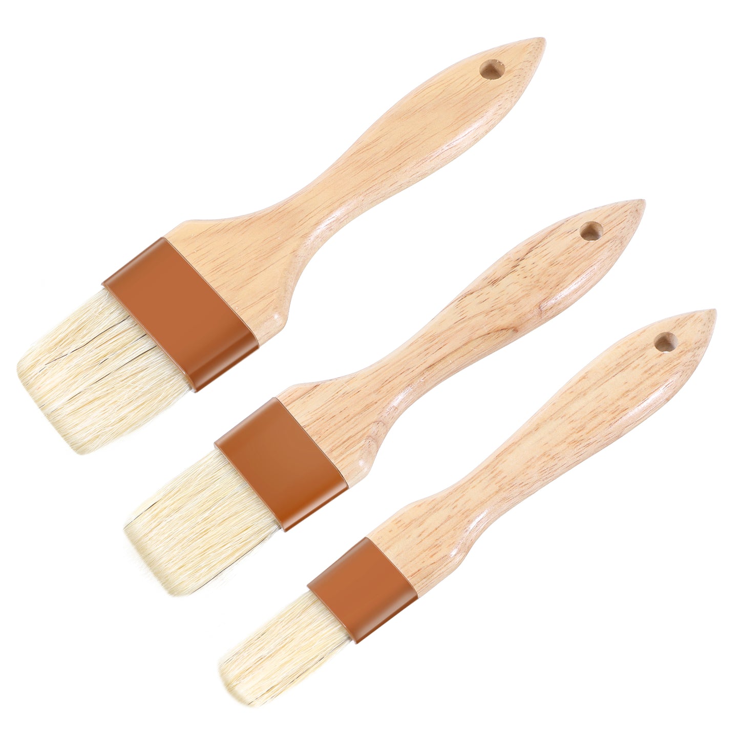 cobee 3 Pcs Pastry Brush, Basting Brush for Cooking Food Brush High Temperature Resistant, Natural Bristle Basting Wooden Handle Butter Brush Easy Clean for Sauce, Kitchen Baking Brushes(Type 1)