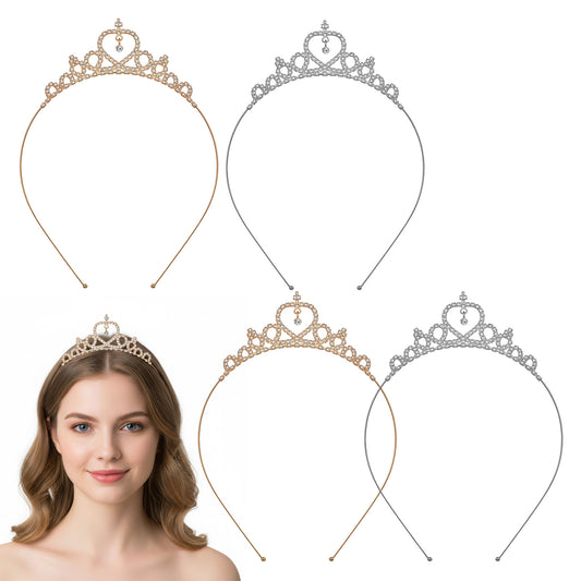 LXUEJIE 4 Pack Crowns Headbands, Cute Princess Tiara, Glittering Rhinestone Crown Heart Adjustable Crystal Tiara Birthday Headpiece for Wedding Prom Party Costume Christmas Gifts(Gold Silver)