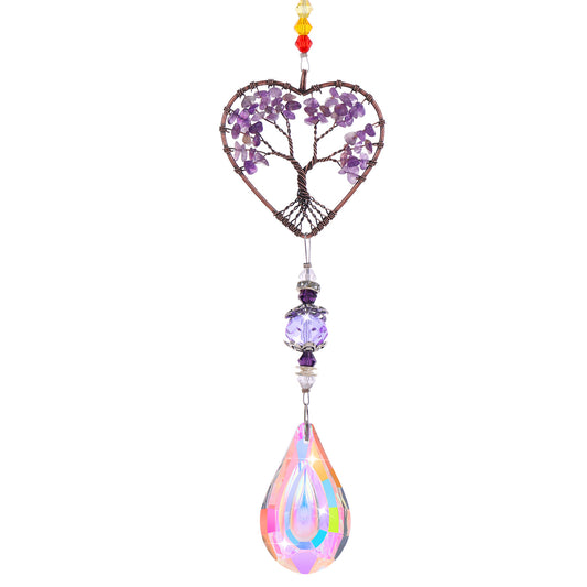 Jeffdad Tree of Life Amethyst Sun Catchers, for Women & Girls Rainbow Maker with Quartz Gemstone Pendant, Unique Home & Garden Ornamen
