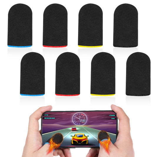 JIYIN 40 Pieces Gaming Thumb Sleeve, 4 Colors Mobile Phone Gaming Finger Sleeves Anti Sweat Extremely Thin Smooth Breathable Thumb Covers for All Touch Screen Devices(Yellow Red Blue Black)