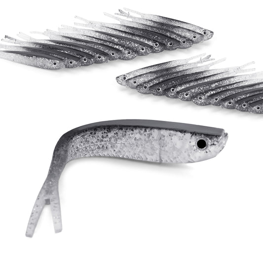 Molain Soft Fishing Lures- Scent attractant Fishing Bait for Bass, Split Tail Minnow Soft Plastic Jerk Lures 3D Lifelike Eyes Paddle Tail Swimbait Swimbaits, Powerbait Crappie Jigs (24Pcs)