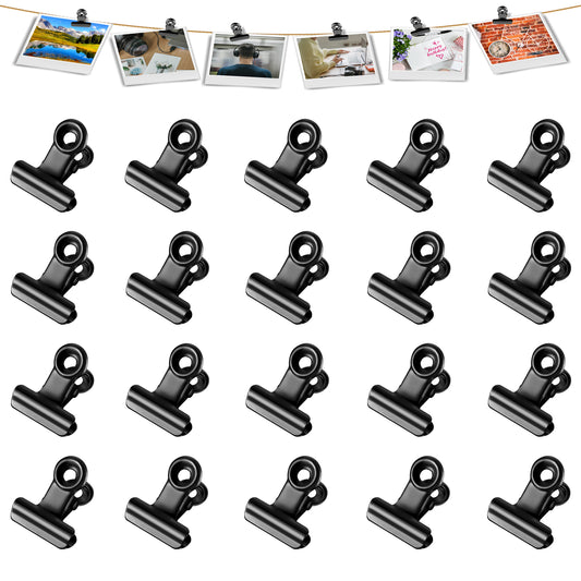 Molain 20Pcs Black Binder Clips, 0.87 Inch(22mm) Metal Hinge Clips for Food Packages, Mini Picture Clips, Small Paper Clamps, Binder Clips, Photo File Paper Document Clip for Home and Office Supplies
