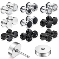 JJUNW 9Pairs Fake Gauge Earrings|, Earrings Studs Round Faux Gauges, Stud Earrings Stainless Steel Illusion Tunnel Plug for Women Men