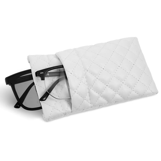 AOZUO Double Eyeglasses Case, Soft Leather Glasses Case Squeeze Top Portable Sunglasses Case Pouch for Women Men(White)