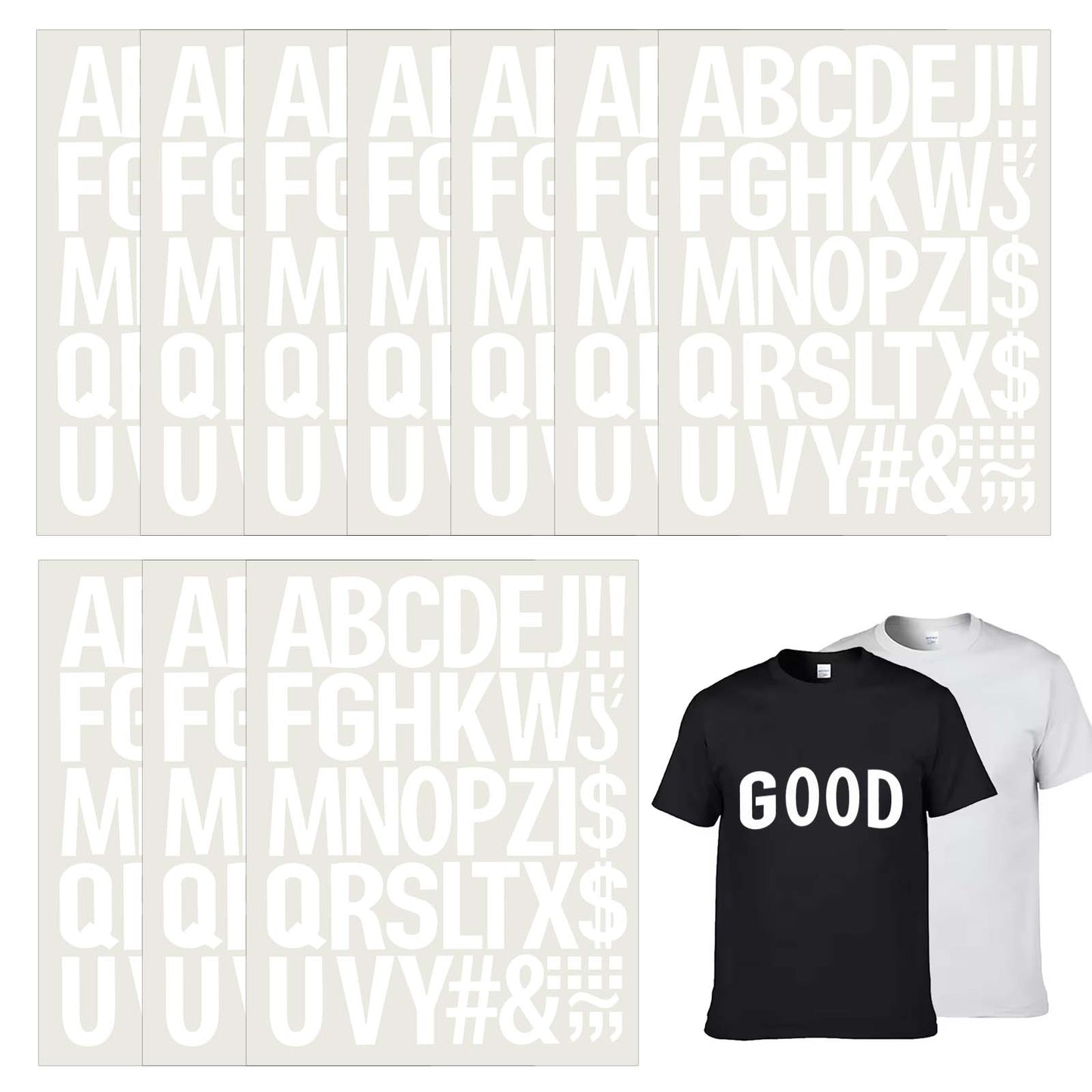 TIESOME 10 Sheets 440 Pieces Iron on Letters 2 Inch Heat Transfer Vinyl Fabric Letters with A-Z White PET Alphabets Sticker Heat Press Letters for T-Shirts Jerseys Hats Printing DIY Crafts