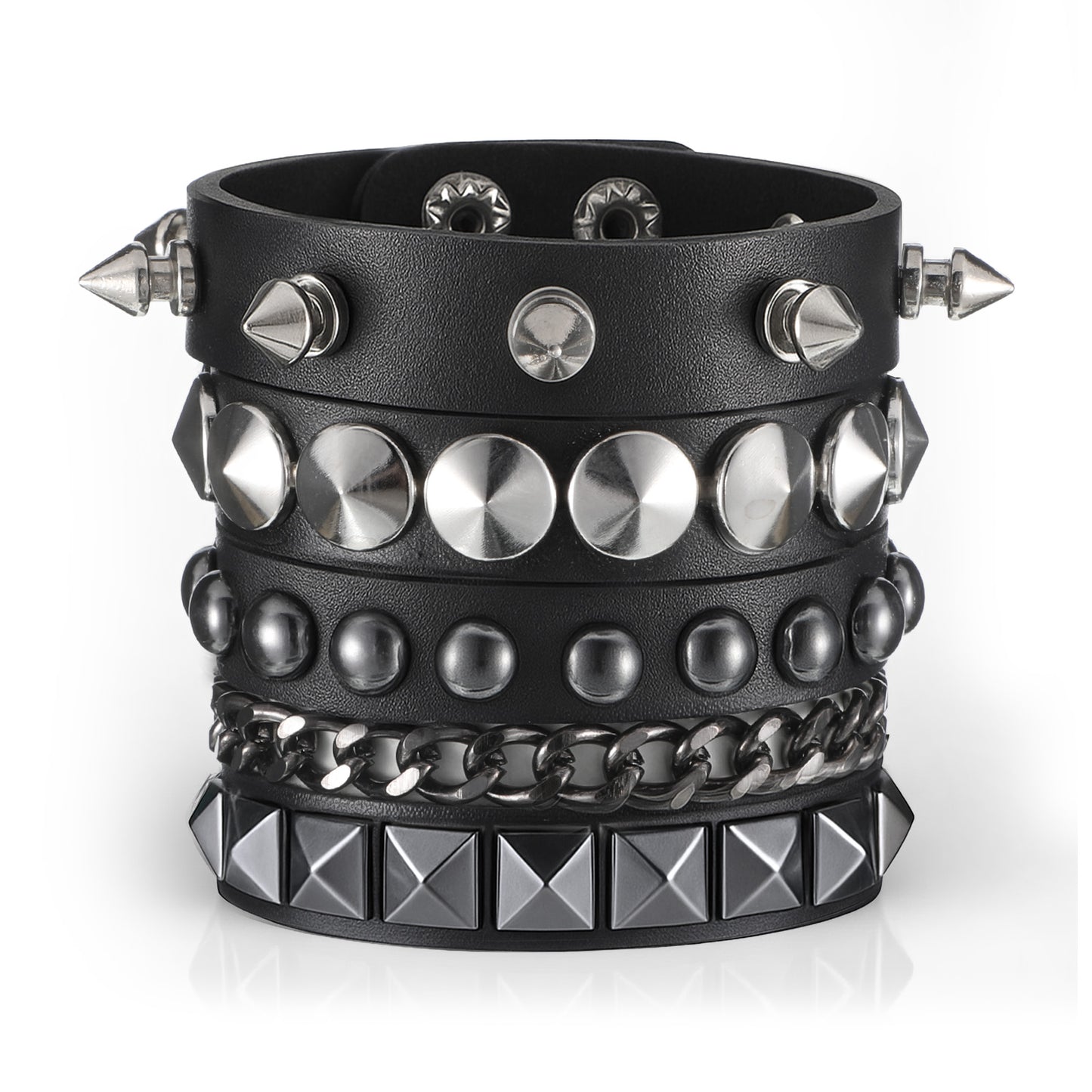 JIYIN 3 Pcs Punk Rock Studded Bracelets Set, Adjustable Leather Spiked Studded Bracelet Cuff Goth Bracelets, 80s Emo Bracelet for Men and Women Halloween Emo Accessories
