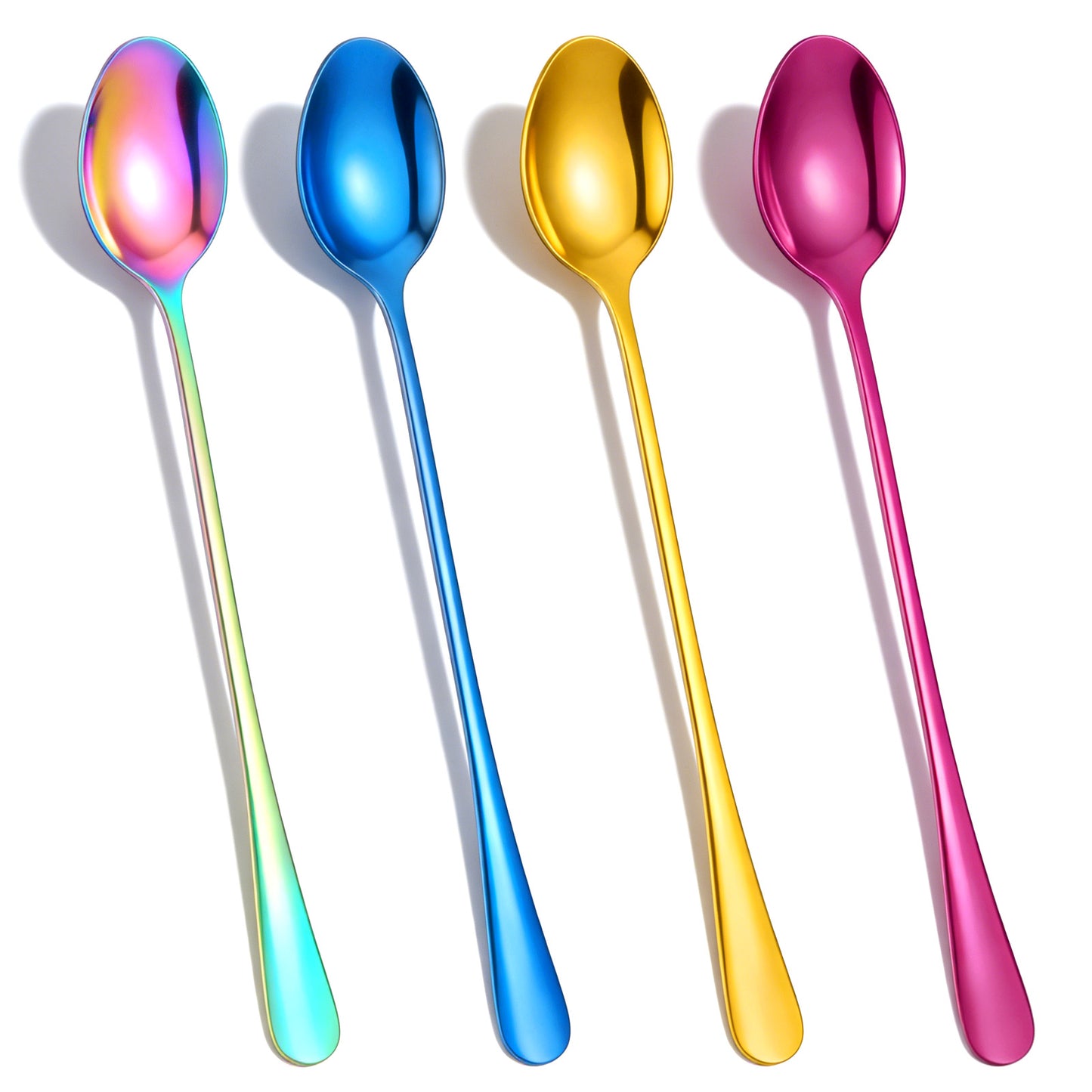 GEEHUA 4 Pcs Long Spoons for Stirring, 7.48 Inch Stainless Steel Long Handle Spoons for Ice Tea Coffee Milkshake Cocktail Ice Cream Sundae Cute Tea Spoon