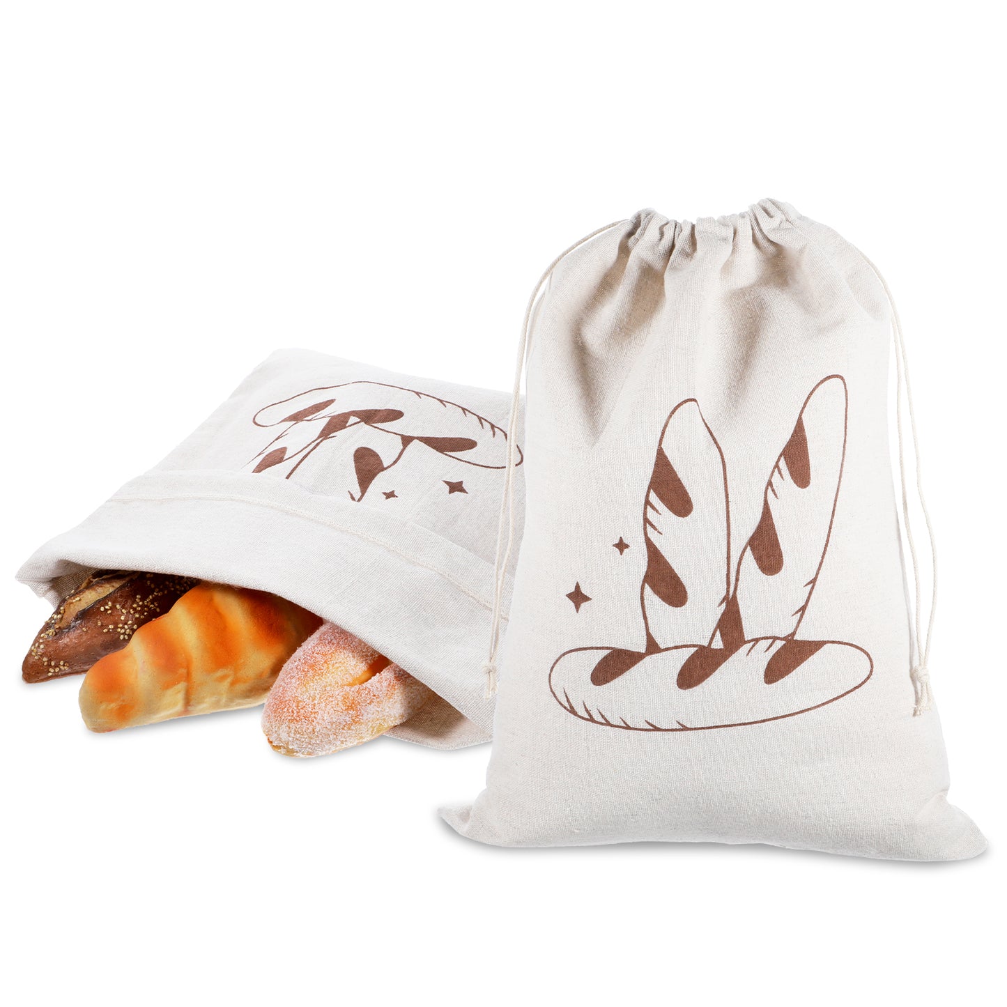 Giantree 2 Pack of Reusable Bread Bags, Natural Linen Bread Bags for Homemade Bread, Reusable Bread Bags, Drawstring Linen Bread Bags for Sourdough Storage Bread Storage (15.74" x11.61")