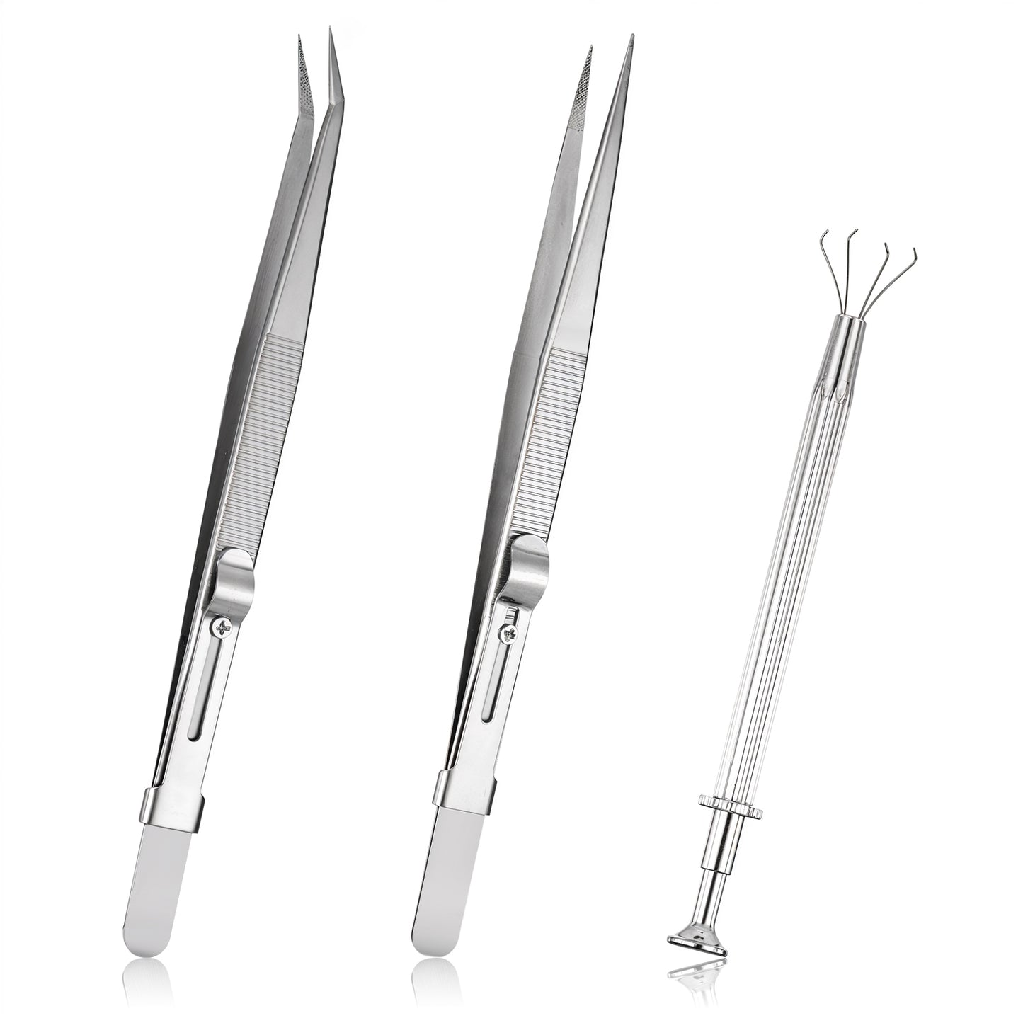JJUNW 3Pcs Piercing Ball Grabber Tool, Jewelry Stainless Steel Tweezers, Jewel Picker Tool Loupe Beads Diamond Gems Jewelry Locking for Jewelry, Stone Beads, Prong Setting
