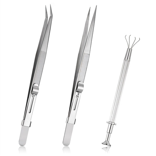 JJUNW 3Pcs Piercing Ball Grabber Tool, Jewelry Stainless Steel Tweezers, Jewel Picker Tool Loupe Beads Diamond Gems Jewelry Locking for Jewelry, Stone Beads, Prong Setting