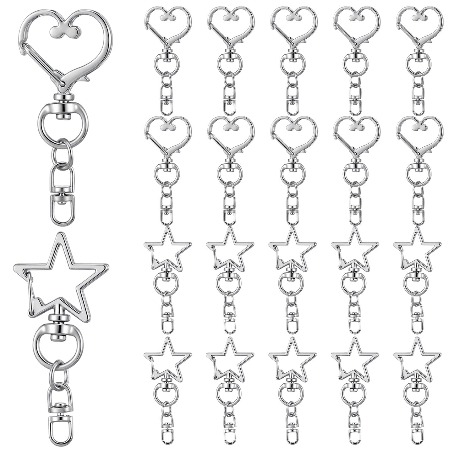MBAIYO 20Pcs Star and Heart Keychain Clasp Set, Silver Swivel Lobster Clasp with Open Jump Rings and Spring Clasps Swivel Buckle Clip Snap Hook Keychains for Handmade Keychain DIY Craft