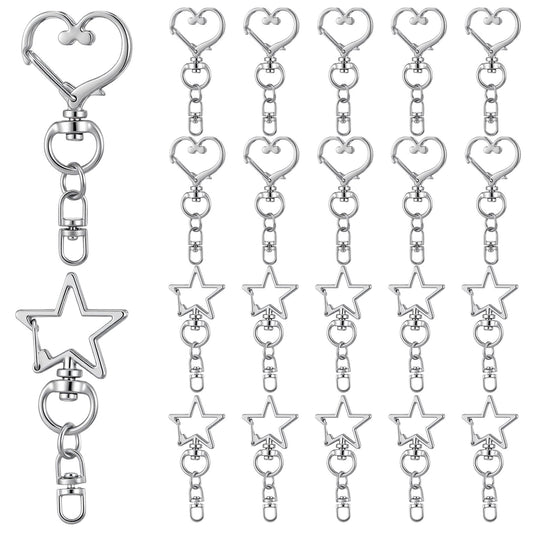 MBAIYO 20Pcs Star and Heart Keychain Clasp Set, Silver Swivel Lobster Clasp with Open Jump Rings and Spring Clasps Swivel Buckle Clip Snap Hook Keychains for Handmade Keychain DIY Craft