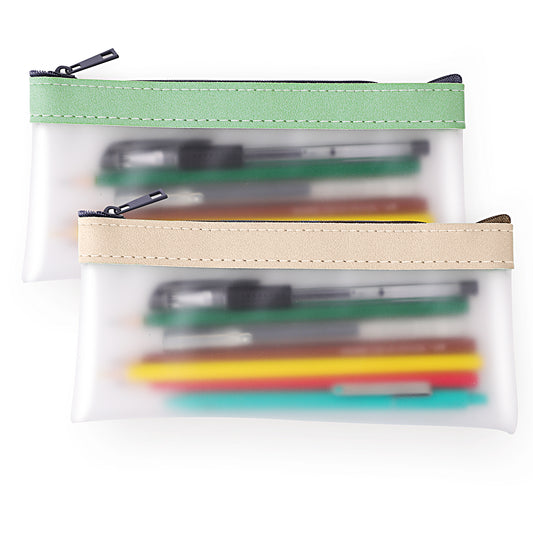 Molain Pencil Case, 2 Pcs Small TPU Zipper Clear Case, Big Capacity Portable Pencil Pouch for Girls and Boys School Office Supplies (Mint Green + Beige)