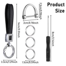 Bewudy Car Keys Keychain, Genuine Leather Car Keychain, Universal Key Fob Holder with 360 Degree Rotatable Anti-Lost D-Ring with 3 Keyrings and 1 Screwdriver, for Men and Women(Black)