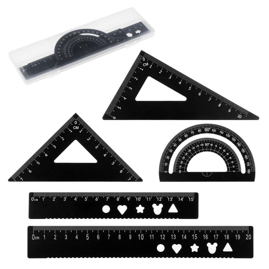 AOZUO 5 Pcs Metal Geometry Set, Architectural Scale Ruler, Math Drafting Ruler Kit Triangle Ruler Protractor Drawing Ruler Measuring Tool for Students Draftsmen Engineers School Office Supplies