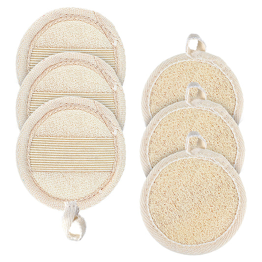 Amabro Loofah Sponge Face Pads Scrubber, 6 PCS Exfoliating Facial Loofah Luffa Cleansing Sponge Scrub Pad Makeup Remover Brush with Lanyard for Manual Bath Shower Glove Pad Body Scrubber