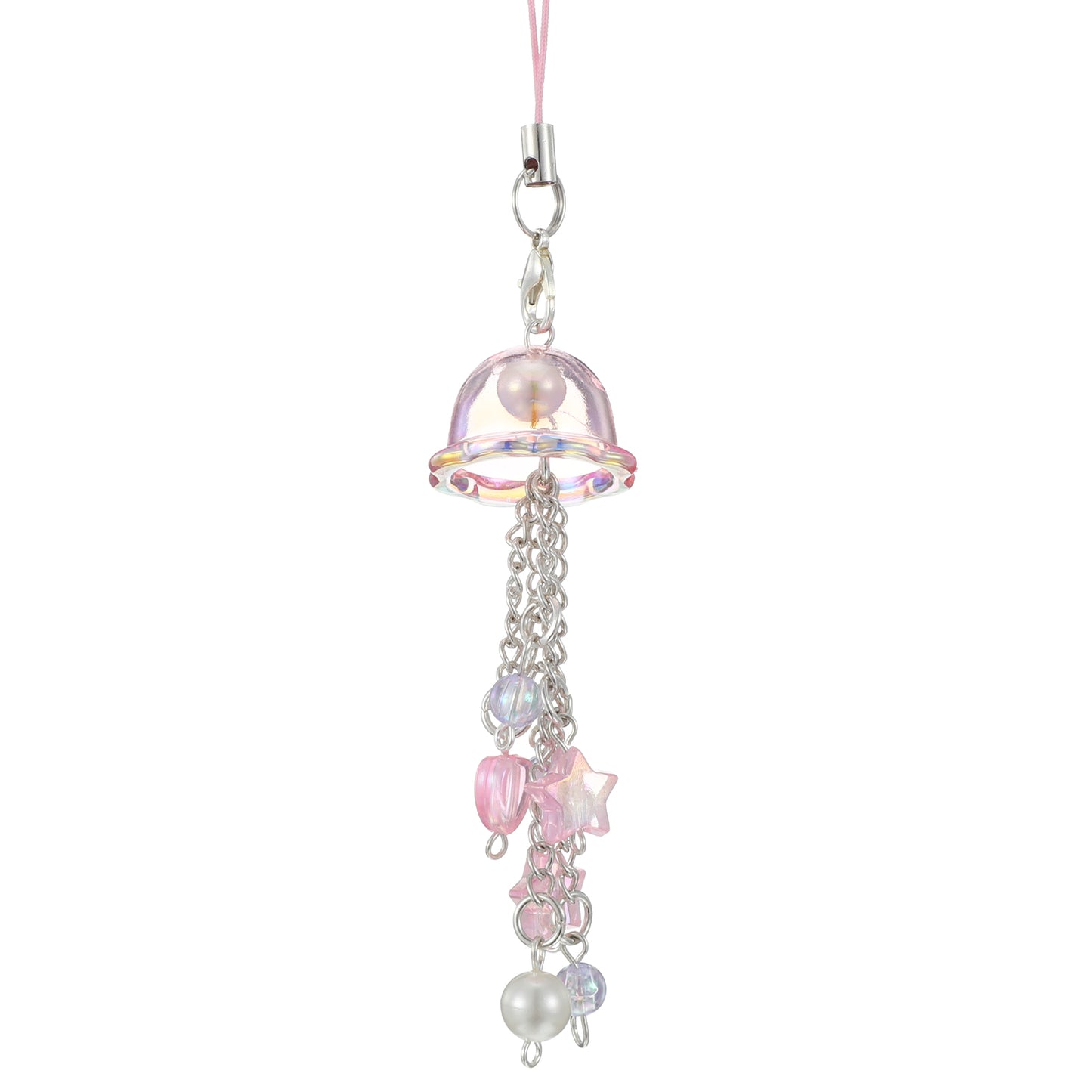 TIESOME Jellyfish Phone Charm, Kawaii Aesthetic Beaded Strap Accessory Cute Charm Straps with Star Heart Cell Phone Pendants for Bag, Keychain, Camera Decor(Pink)