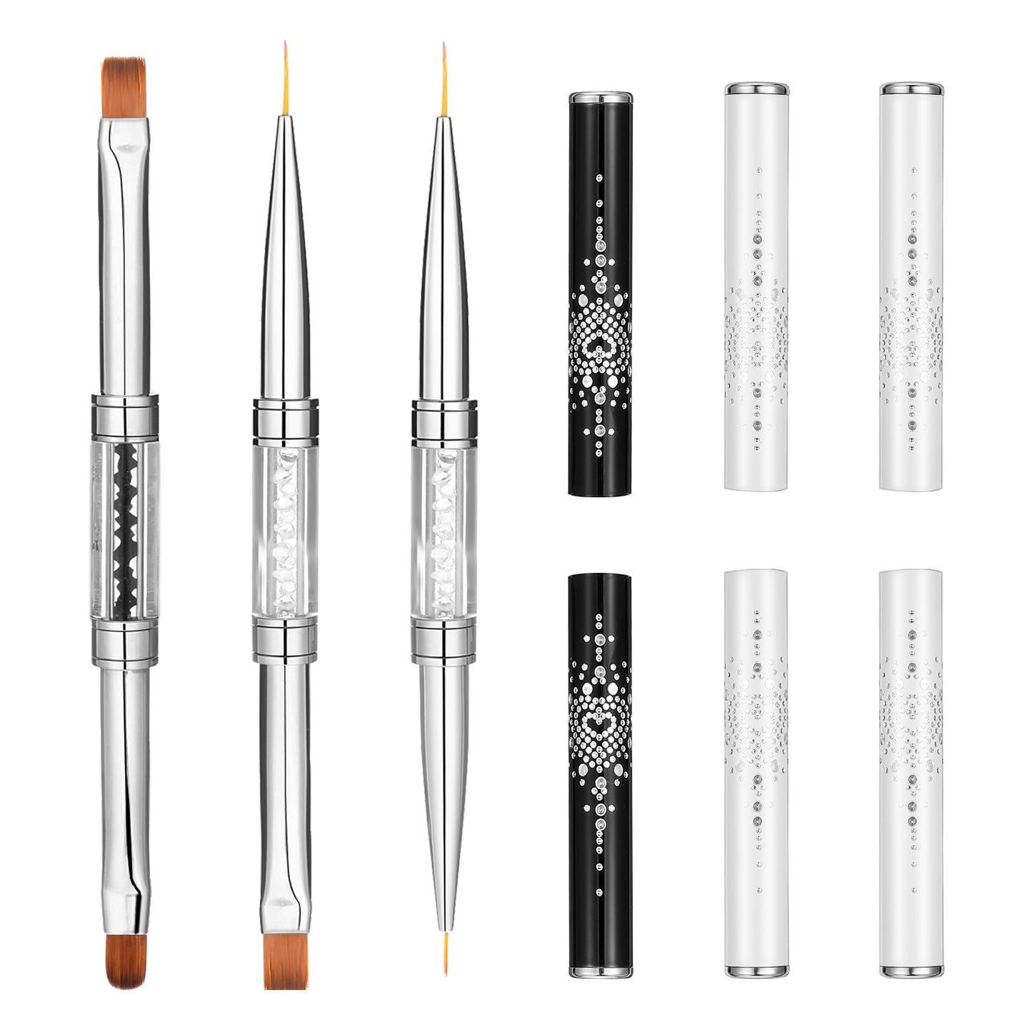 Giantree 3Pcs Double Ended Nail Builder Gel Brush, French Manicure Tip Nail Gel Liner Brushes, Double Ended Nails Art Brushes, Brush Liner Hard Gels for Design Professional Nails Art(2 White 1 Black)