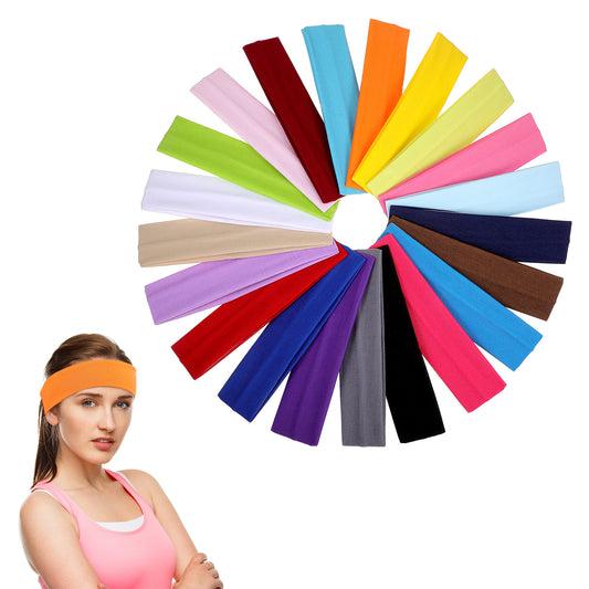 LIQWEI 21PCS Sweat Headbands for Women Workout Non Slip, Elastic Cloth Soft Bandas para El Cabello Deportivas, Yoga Beauty Hair Style Headbands for Women Head Wraps (21 Colors)