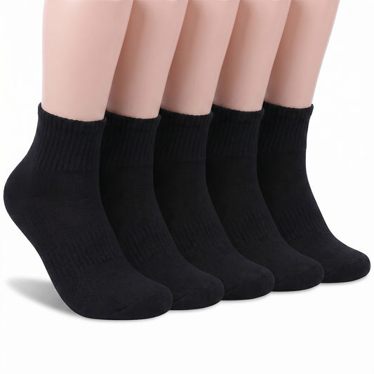Molain 5 Pairs Men's Black Cotton Socks, Breathable Dress Ankle Socks