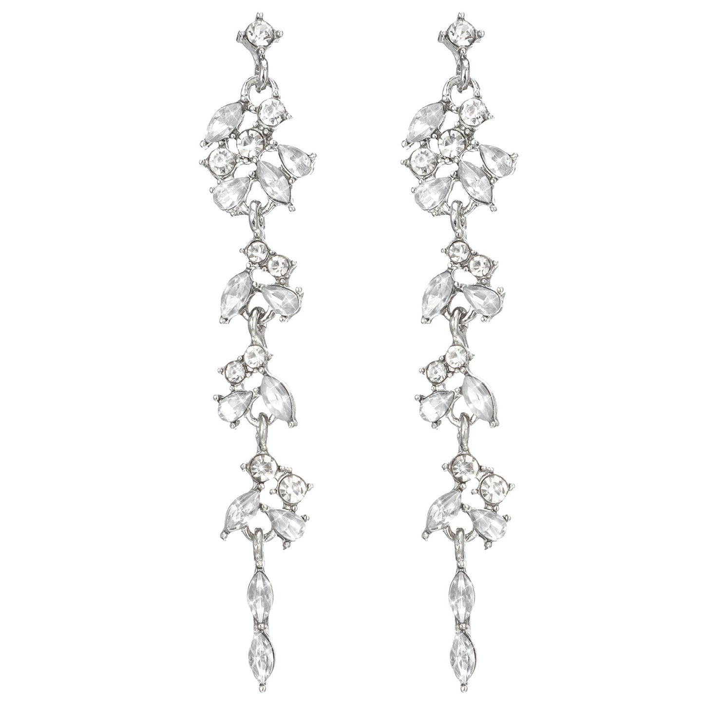 Molain Silver Diamond Dangle Earrings for Women, Long Chain Chandelier Drop Crystal Earrings Silver Dangly Earrings with Crystal Fringe Leaf Design for Wedding Bridal Earring