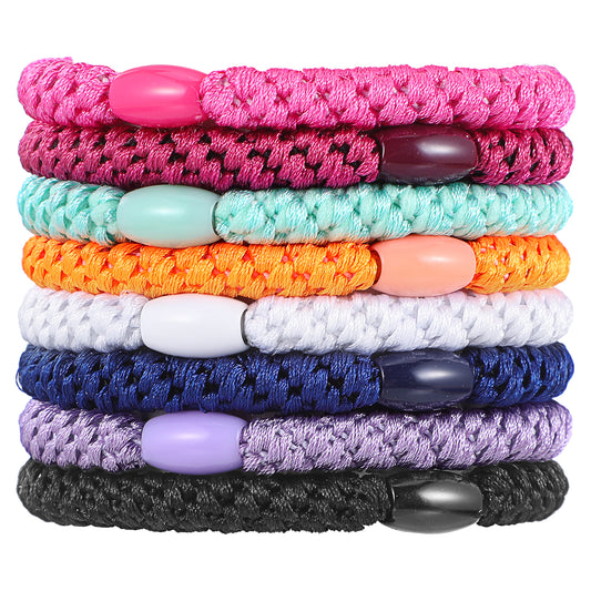 JIEYAO 8Pcs Elastic Hair Ties for Women and Girls, Mixed Colors Soft Woven Ponytail Holders for Thick Hair and Curly Hair