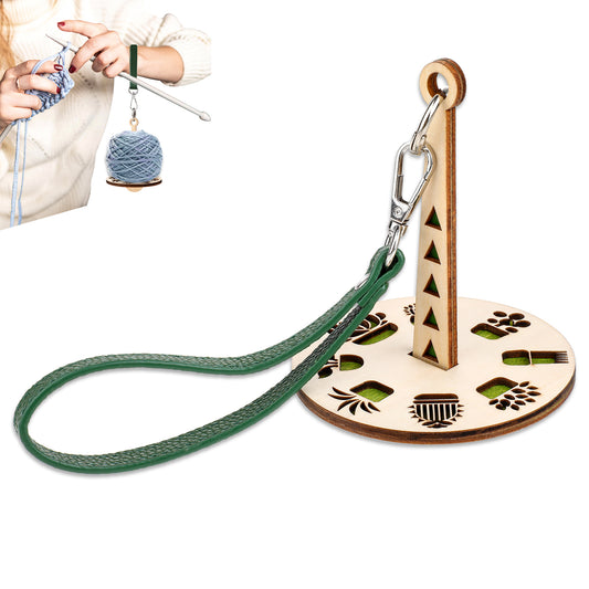 Giantree Portable Wrist Yarn Holder, Wooden Yarn Ball Minder Stand with Leather Wristband Yarn Minder Yarn Storage Yarn Holder for Knitting Crocheting Craft Lover(Green)