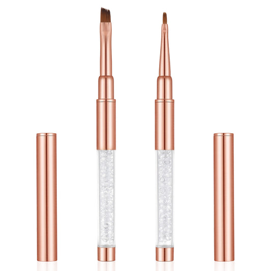 cobee 2 Pcs Nail Polish Clean Up Brush, Nail Art Clean Up Brushes Painting Brushes Remover Brush Pen Paint Tools for Manicure Mistake Cleaning, Gold (Round, Angled)