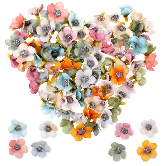 HJZHII 100Pcs Mini Faux Flower for Crafts, Small Artificial Silk Flower 20mm Fake Flowers Head Multicolor Fabric Flowers for DIY Garland Home Wedding Party Decoration