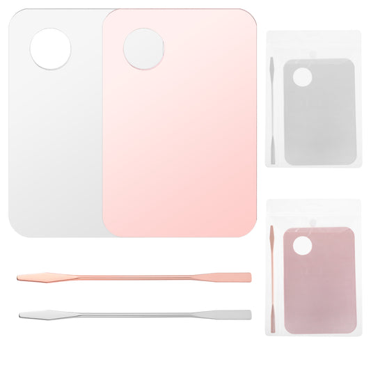 cobee 4 Pcs Makeup Palettes with Spatula, Acrylic Makeup Mixing Palette Tray, Nail Polish Foundation Palette Lipstick Palette for Eye Shadow Lipsticks Nail Art Beauty Salon Makeup Artist(Pink)
