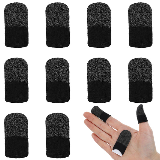 AOZUO 10pcs Finger Sleeve for Gaming, Silver Fibers Gaming Finger Gloves Breathable Seamless Sweatproof Touchscreen Finger Cover Thin Thumb Protector Compatible with Touchscreen Devices (Black)