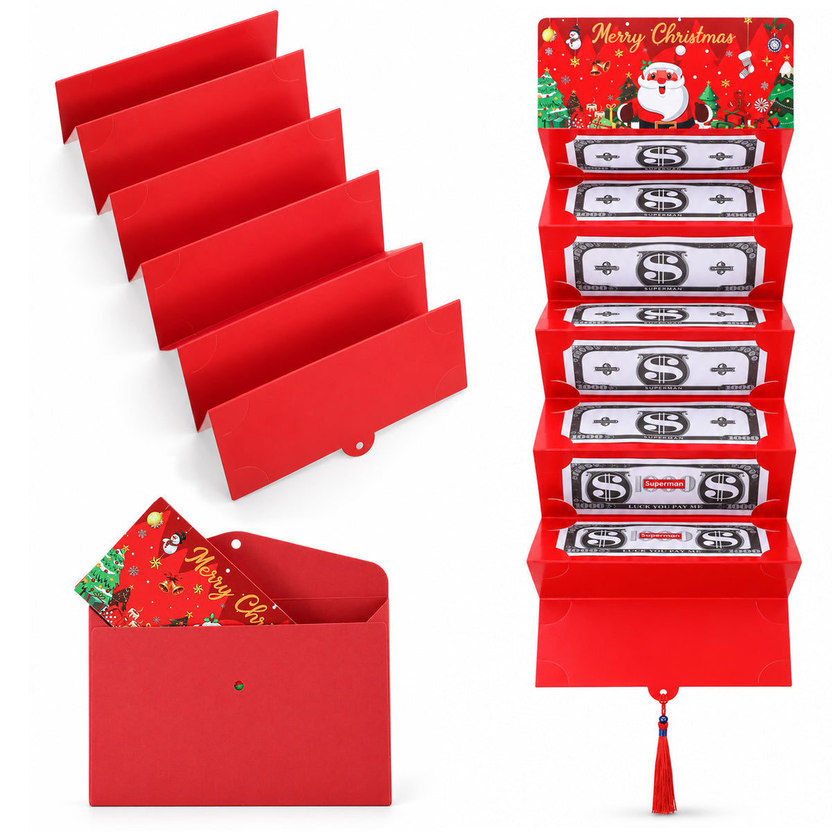 Yuanchu Christmas Money or Gift Card Holder with 10 Slots Envelope Ribbon