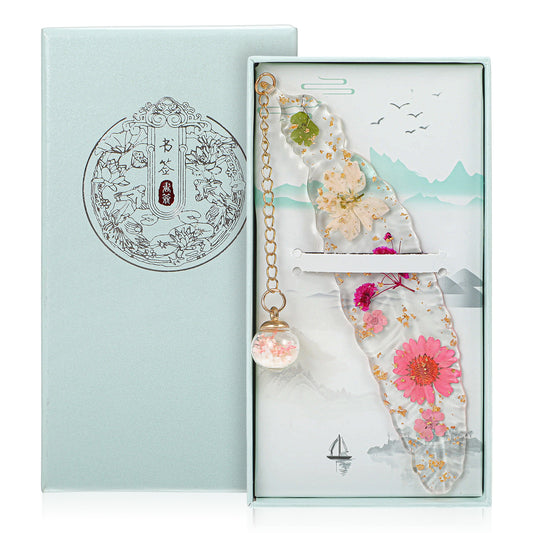 IANFAN Feather Bookmark, Pressed Flowers Resin Bookmarks Clear Resin Bookmarks Reading Accessory Personalised Bookmark Gift for Teachers Mothers Grandmothers