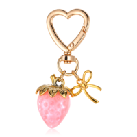 AOZUO Cute Strawberry Keychain, Strawberry Bag Charm Bow Girls Bag Charms Heart Keychain Accessories with Small Bow Strawberry Charms for Women Girls Wallet Bags Backpack Bag Charm Gifts(Pink)