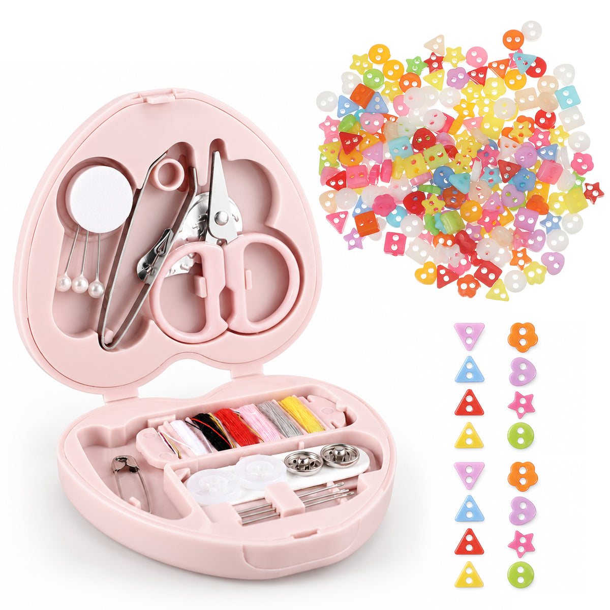 Cobee 200Pcs Mini Sewing Kit with Assorted Cute Buttons, Travel Repair Set