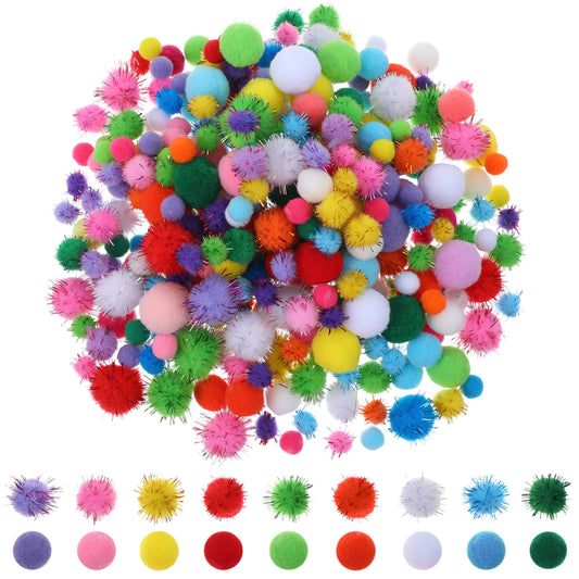JJUNW 360PCS Glitter Pom Poms, Tinsel Pom Poms, Soft Fluffy Pom-Poms Glitter Fuzzy Pompom Puff Balls for DIY Arts Crafts Projects Home Decorations Summer Holiday Party Fuzzy Ball to Glue on
