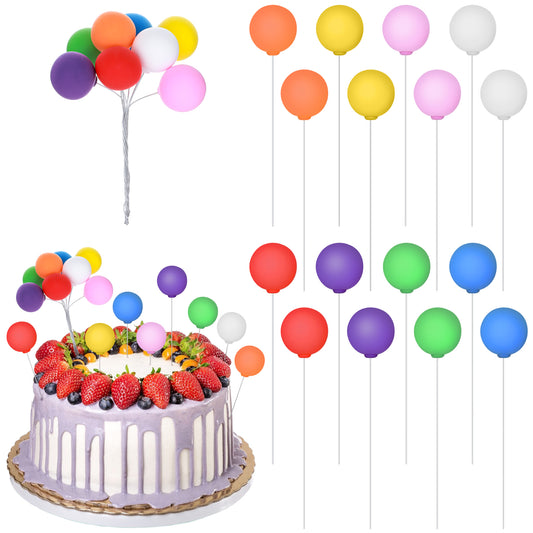 Molain 16 Pcs Colorful Balloon Cake Topper Rainbow Cake Balls Round Mini Balloon Cupcake Toppers Cake Decoration for Birthday Party Wedding Decoration Supplies(Color1)