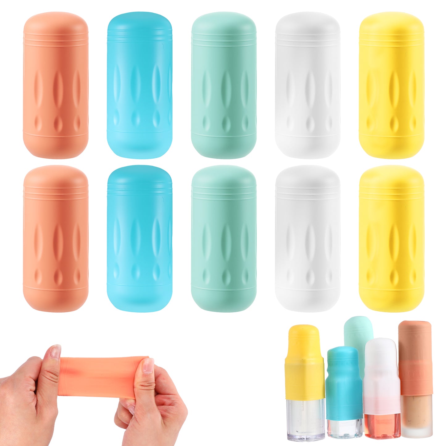 DOPENSPI 10PCS Silicone Bottle Covers for Travel, Portable Leak Proof Elastic Silicone Covers Elastic Sleeves for Women Men Travel Toiletries Cruise Ship Essentials