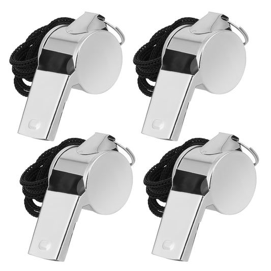 BOHUIZ Whistles, 4 Pcs Whistle for Coaches, Stainless Steel Sound Sports Whistles with Lanyard Referee Whistle for Teachers Coaches Emergency Outdoor Sports